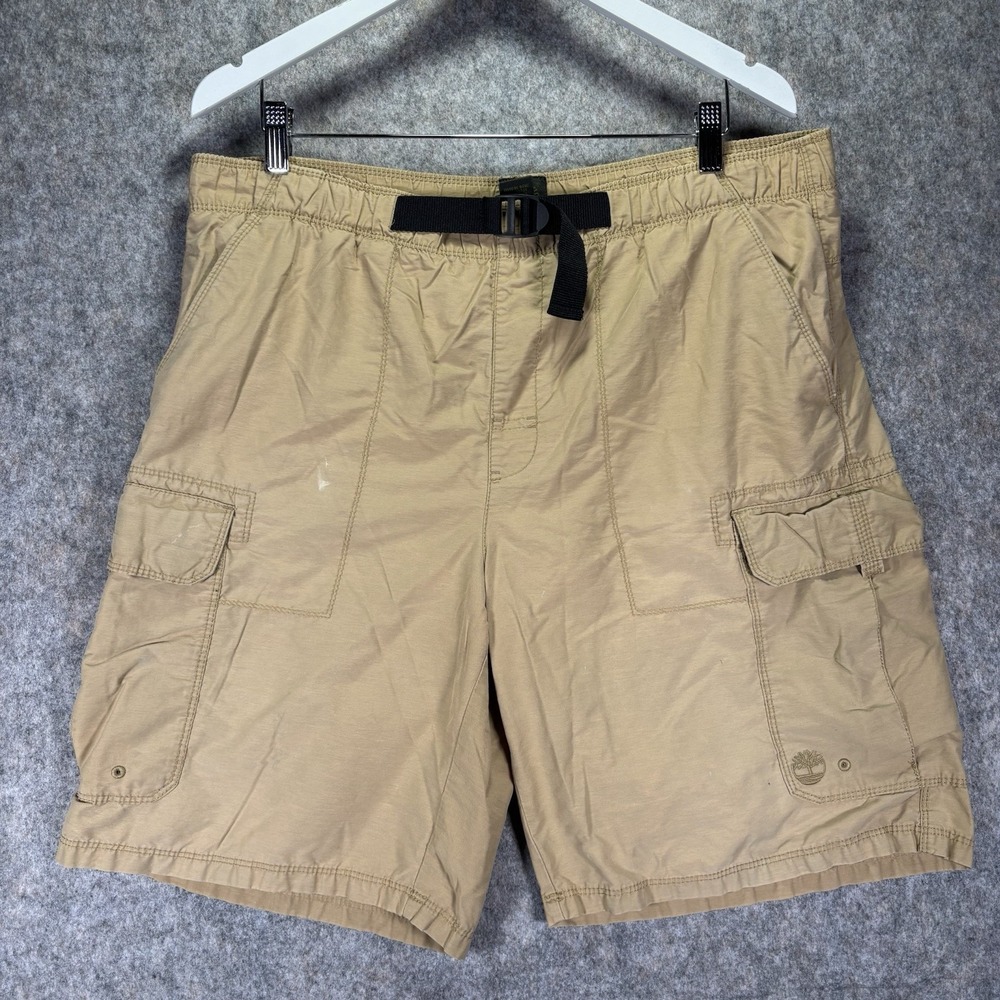 VTG Timberland cargo shorts belted Mens Sz L 9" Khaki tan mesh lined lightweight